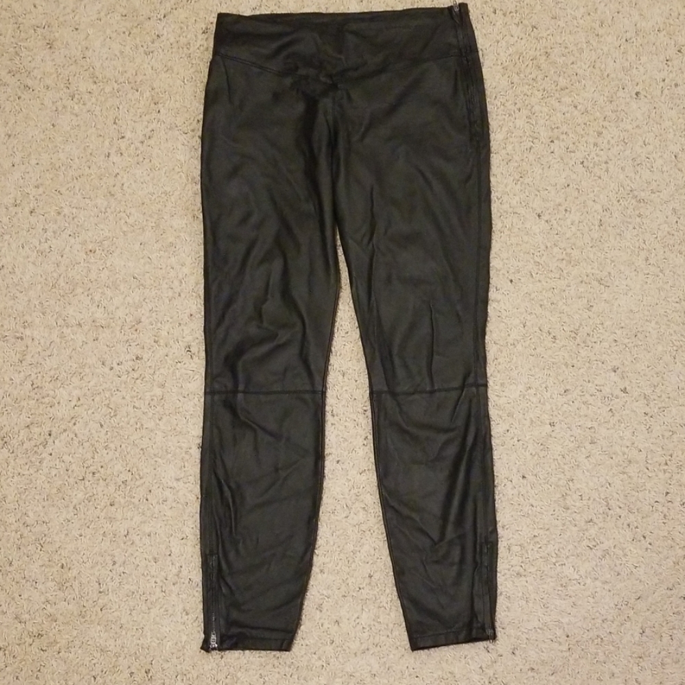 High waisted leather leggings with zippers